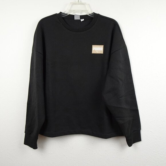 PUMA Fleece Crewneck Sweatshirt Women's Size L Black Long Sleeve - Picture 1 of 12